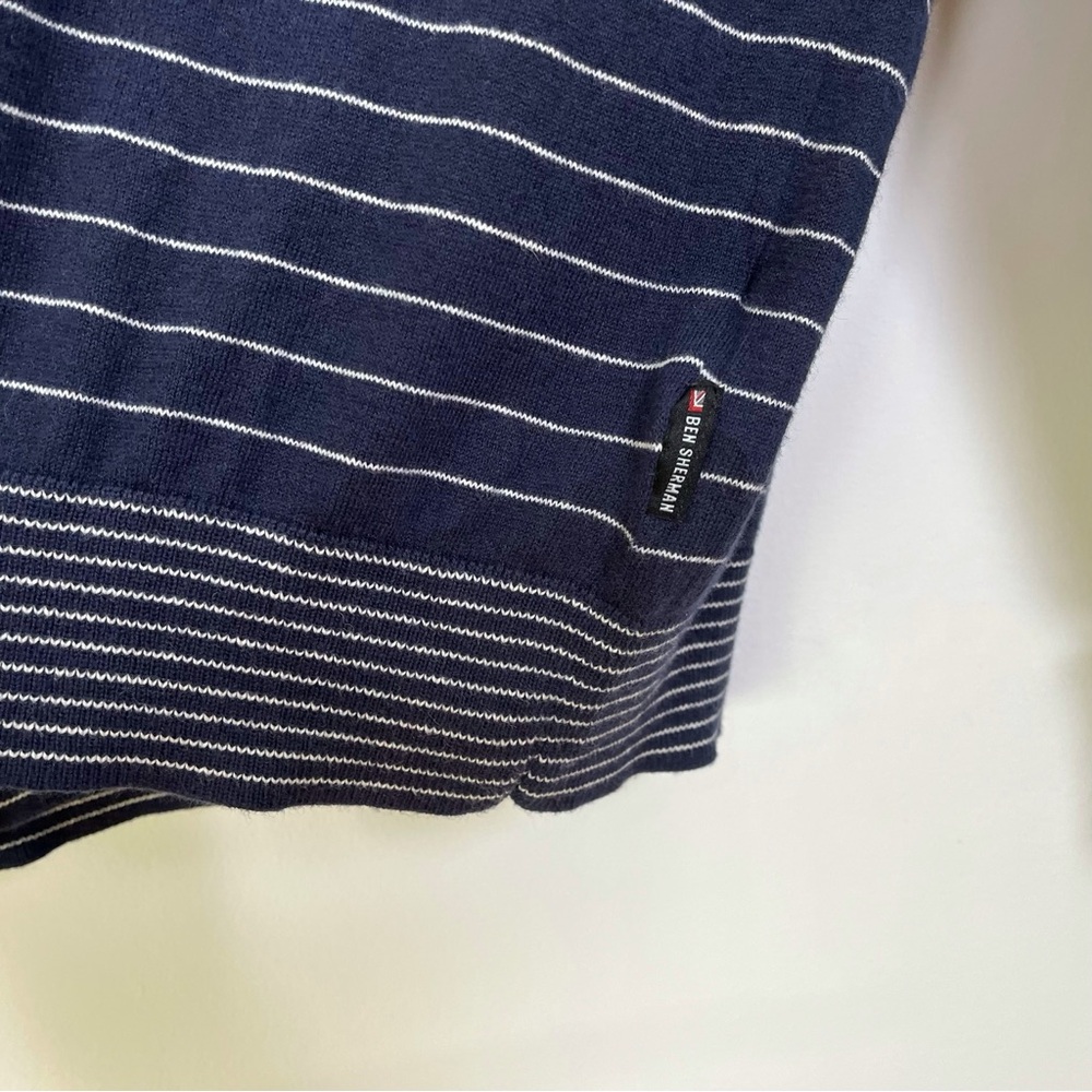 Ben Sherman Navy White Striped Cotton Merino Wool Crewneck Sweater Size Large - Picture 5 of 12